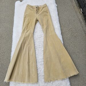 Free People Tan Flare Corduroy Pants, Highwaisted, Lightweight, Soft, Size 24,